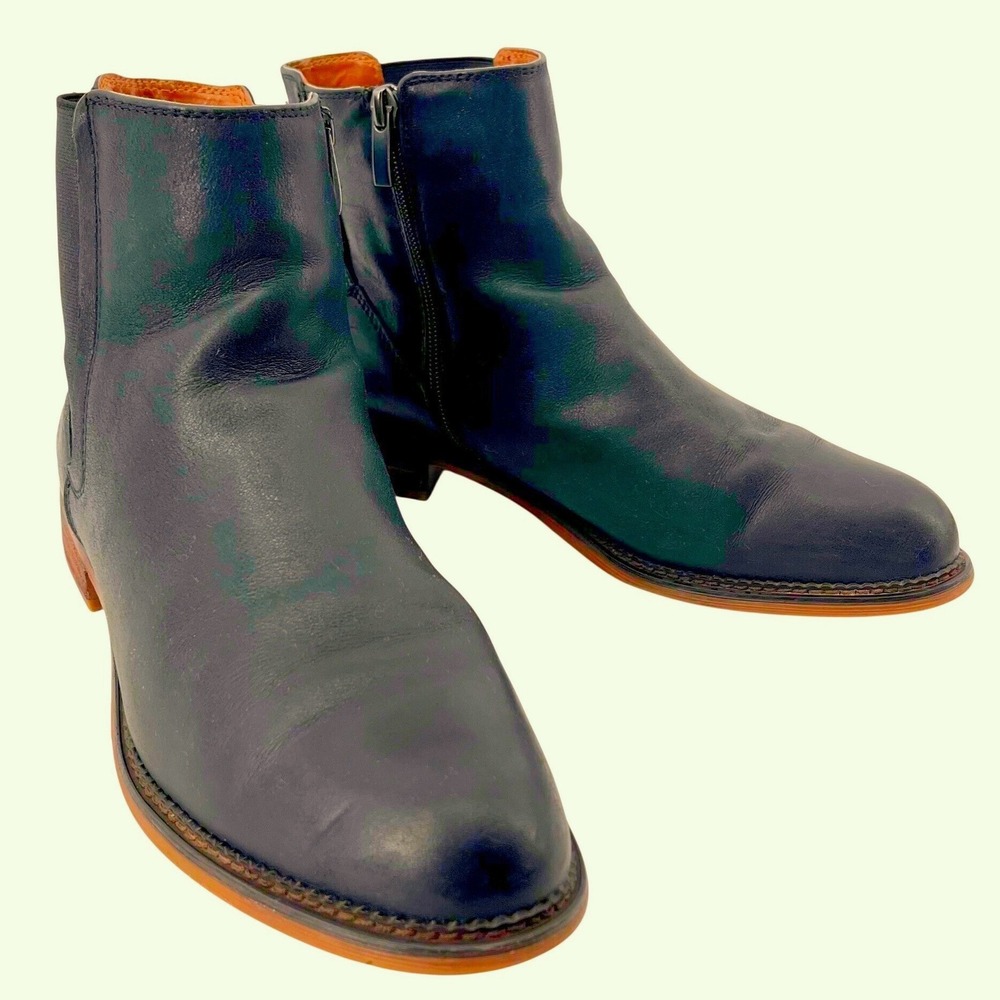 Franco Sarto Horrace Ankle Boots Women 9.5 Blck Leather Side Zip Low Heel Luxury